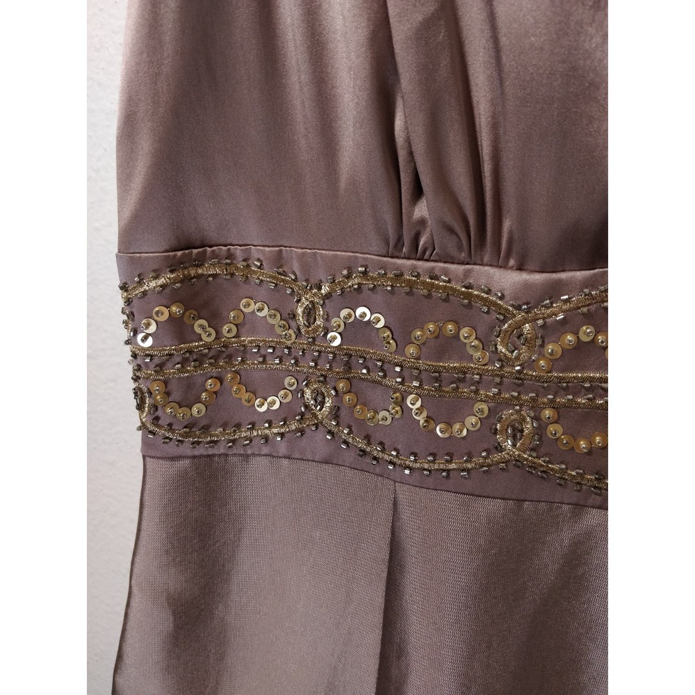 Adrianna Papell Tan 100% Silk Embellished Sleeveless Cocktail Sheath Dress 12 - Picture 3 of 9